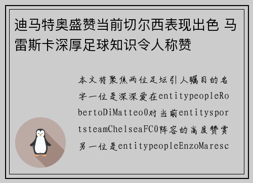 迪马特奥盛赞当前切尔西表现出色 马雷斯卡深厚足球知识令人称赞